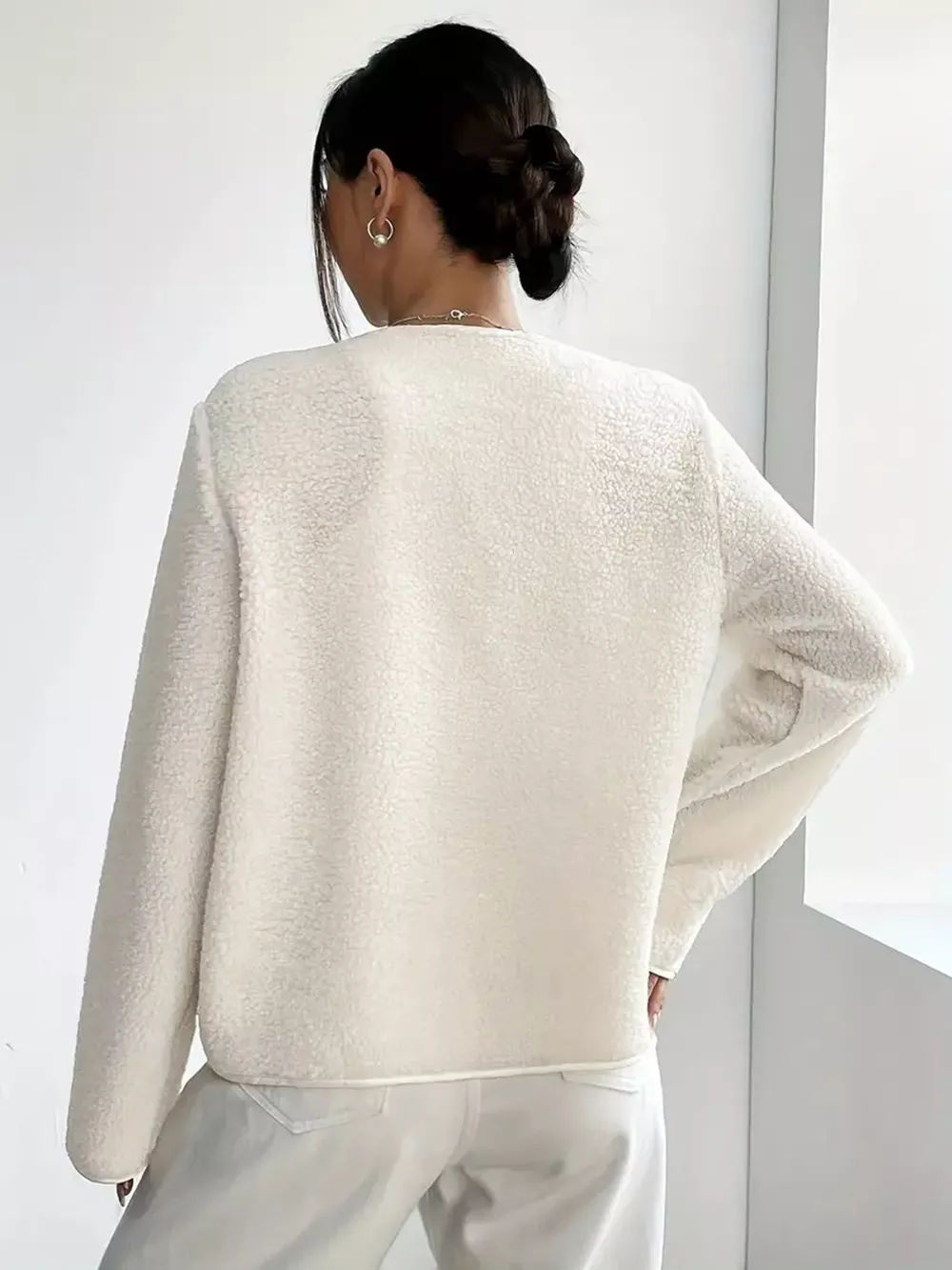 Full Size Textured Button-Up Fleece Outerwear Plus Size, image 5