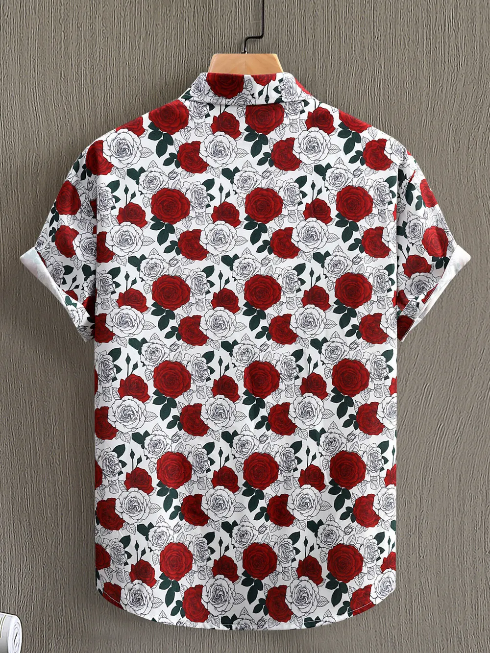 Men's Rose Print Short Sleeve Button-Up Shirt, image 2