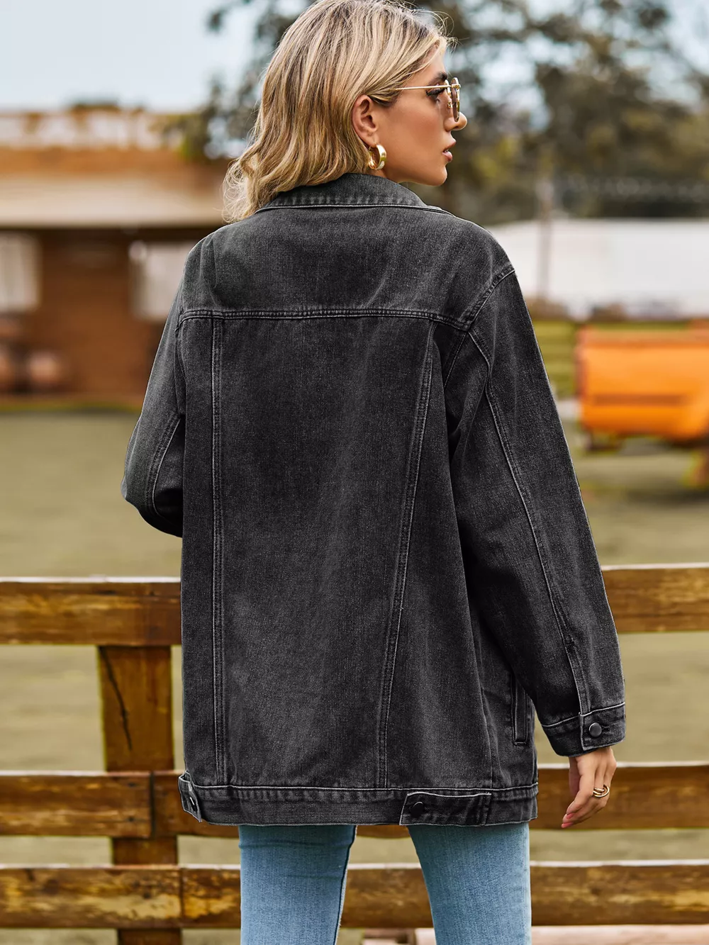 Button Up Long Sleeve Denim Jacket, image 7