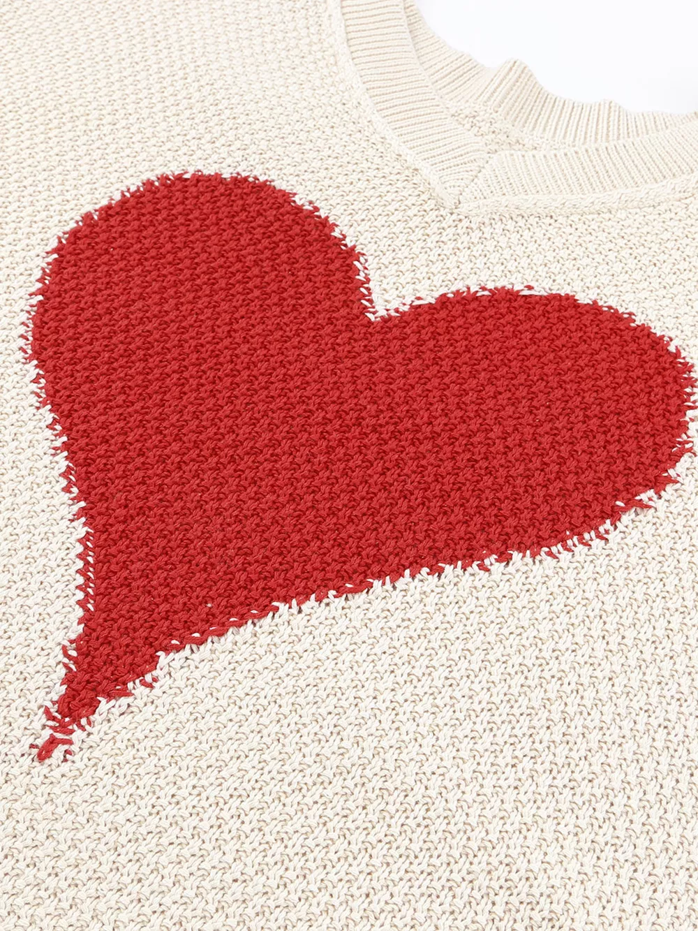 V-Neck Dropped Sleeve Heart Print Valentines Sweater, image 8
