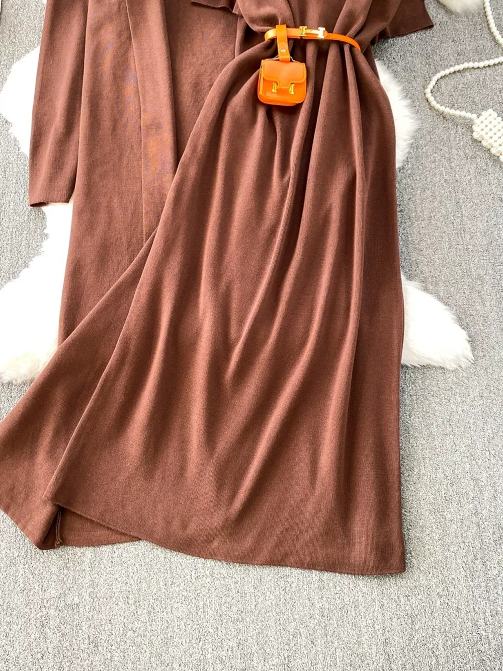 Round Neck Knitted Dress & Cardigan Set, image 17