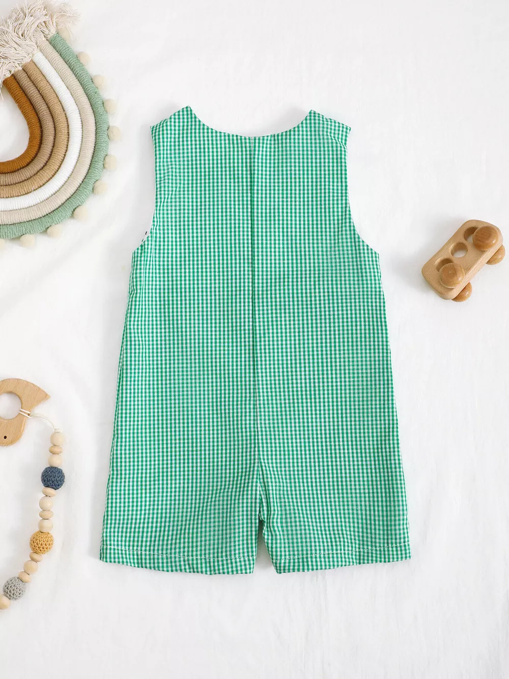 Children's Embroidered Plaid One-Piece Romper, image 4
