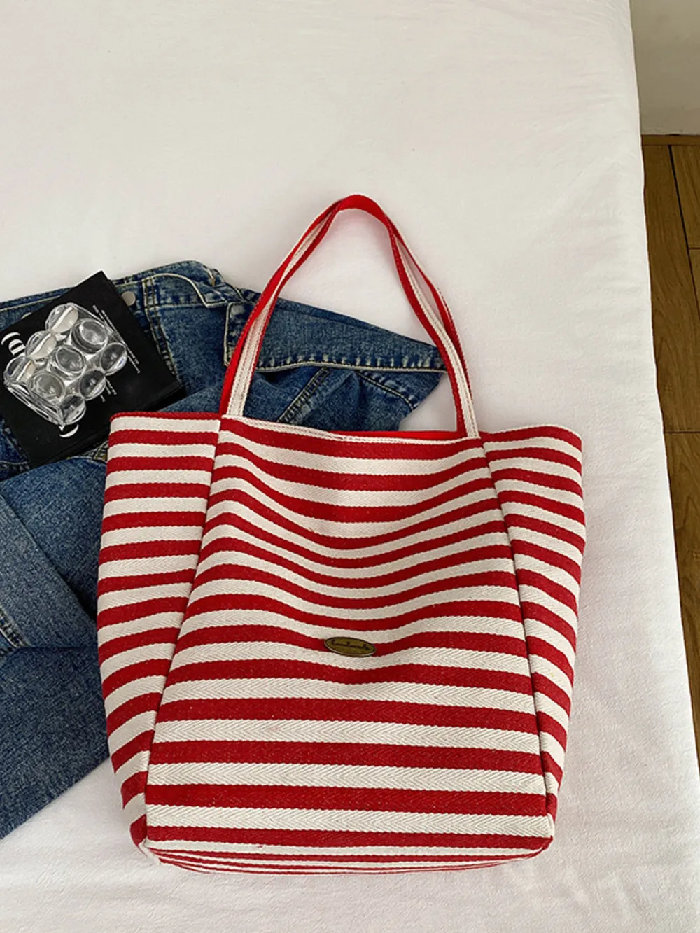 Striped Canvas Tote Bag, image 13