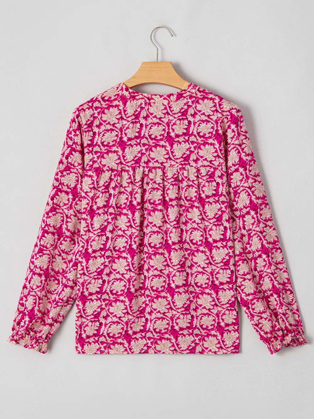 Floral Print Split Neck Pleated Long Sleeve Blouse, image 10