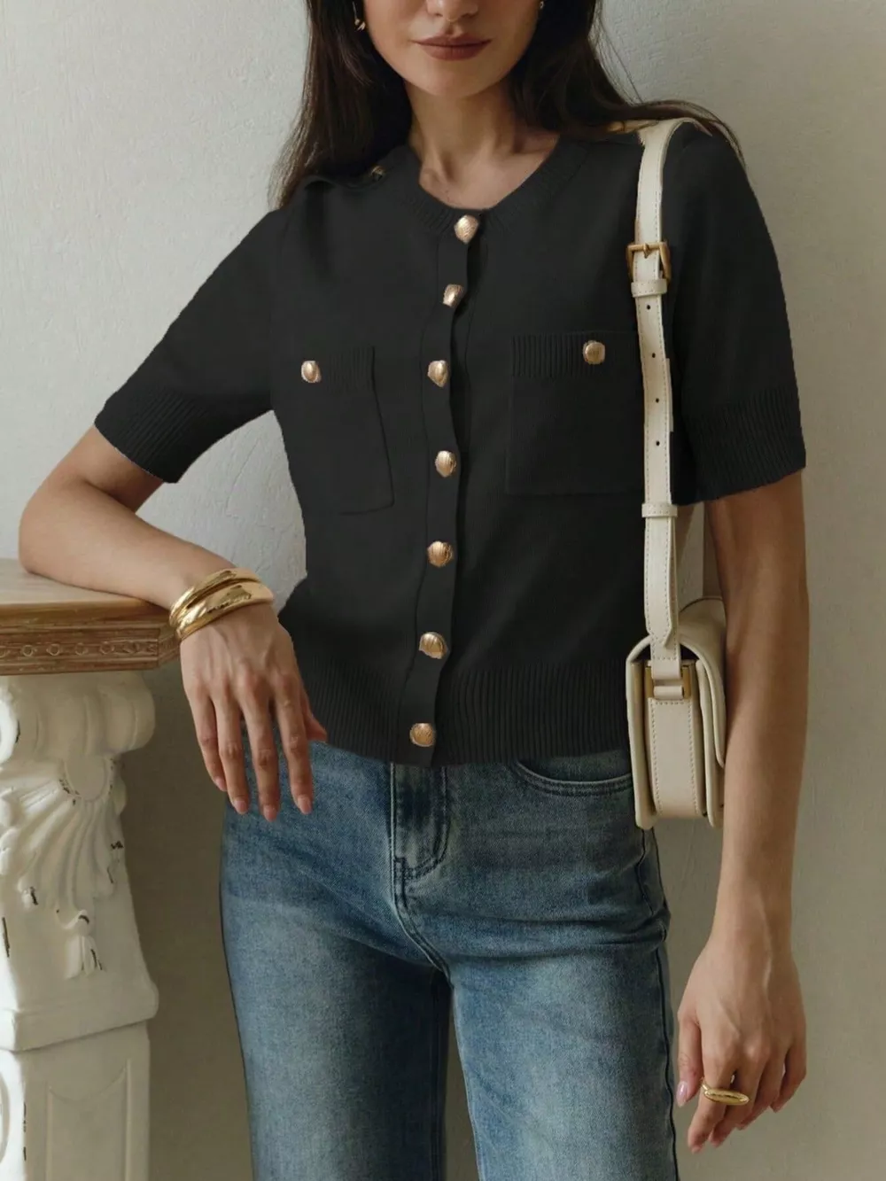 Button-Down Short Sleeve Cardigan, image 8