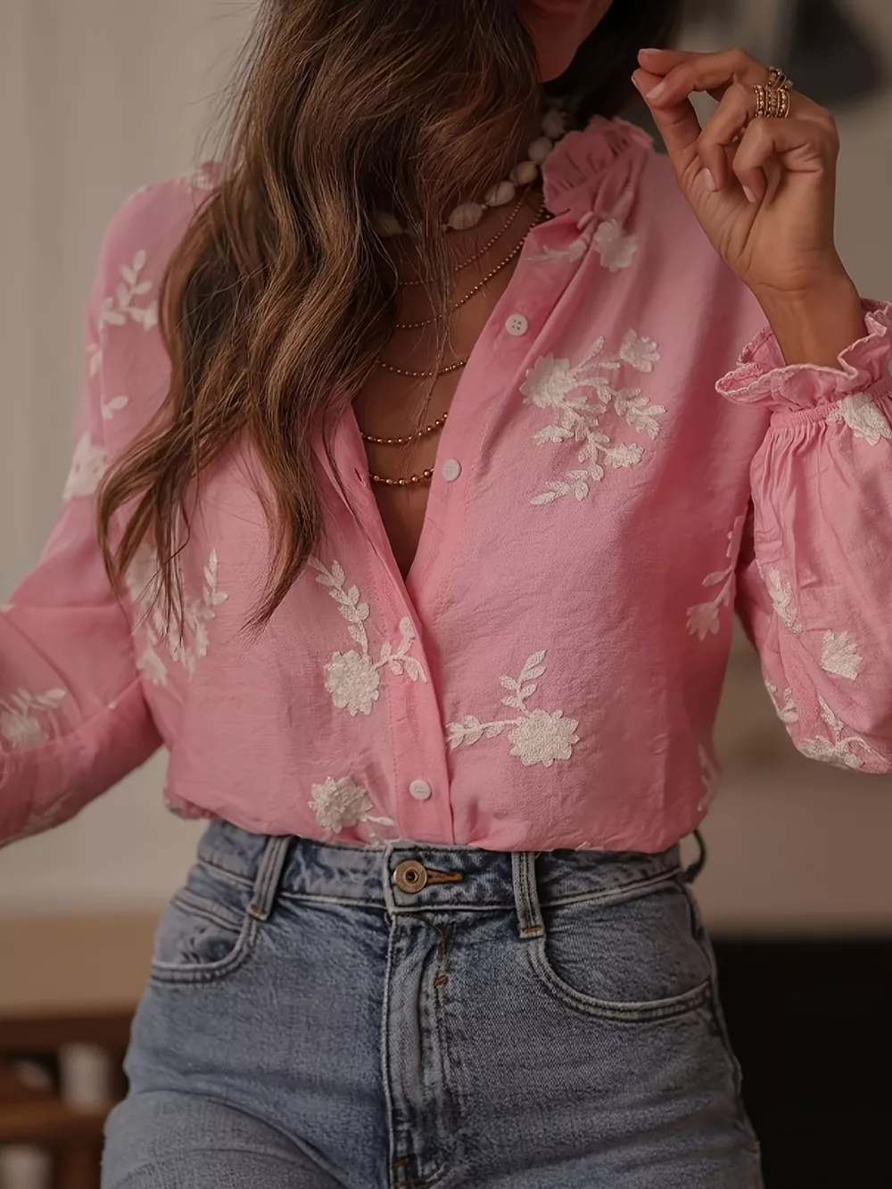Floral Embroidered Long Sleeve Shirt, image 3