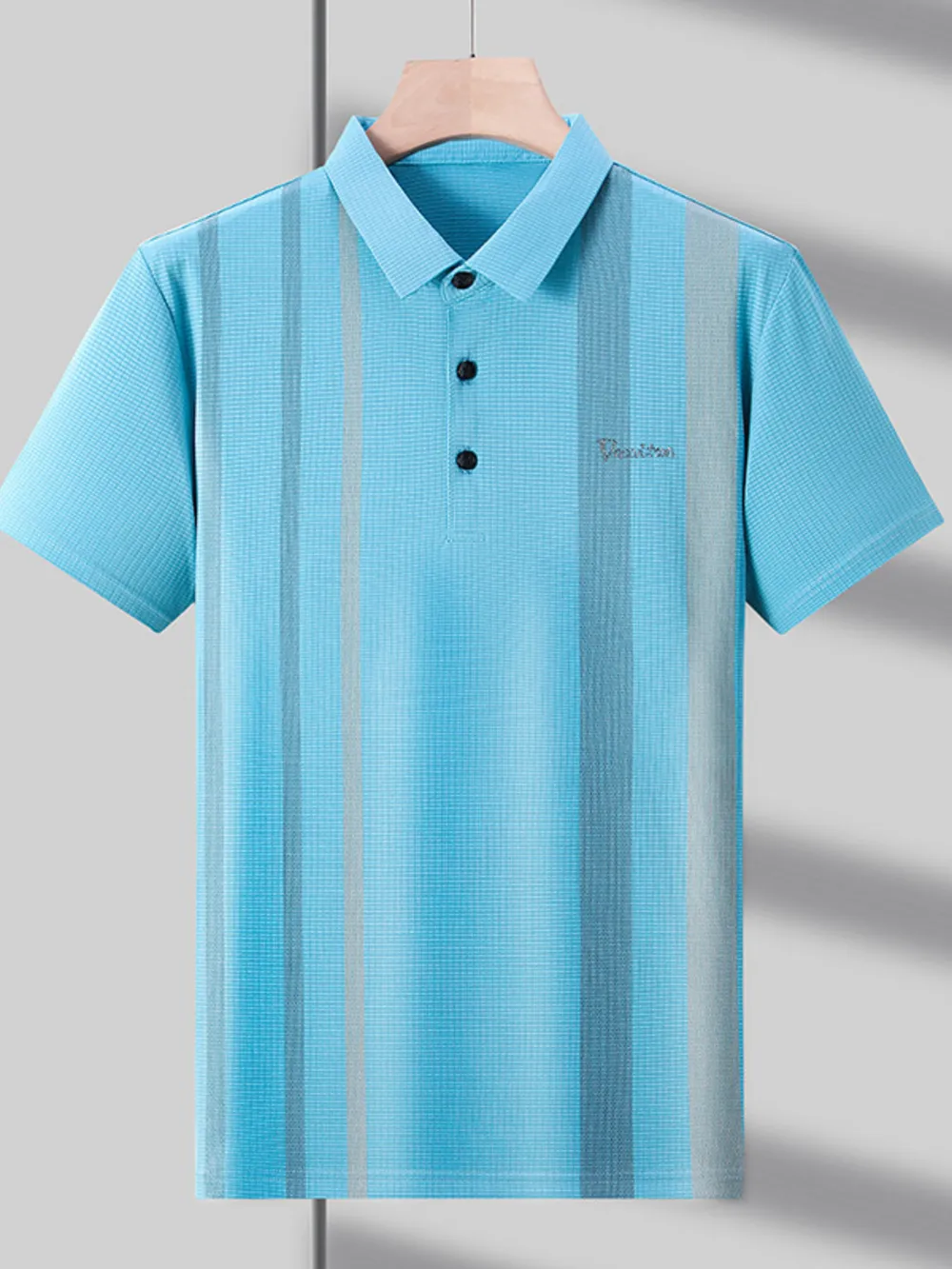 Men's Plus Size Striped Breathable Short Sleeve Polo, image 3