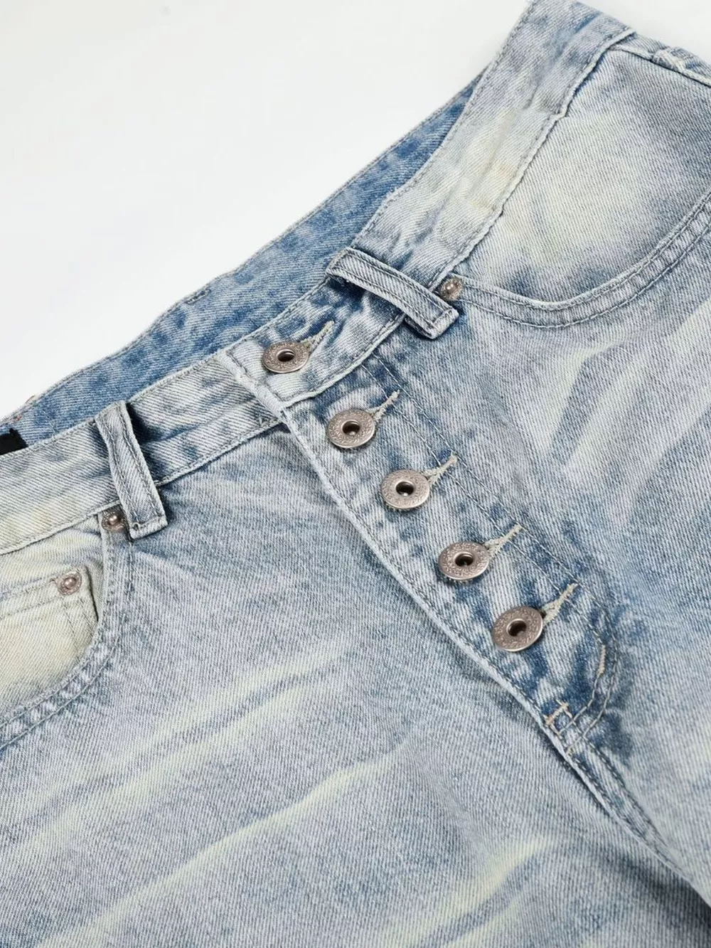 Men's High-Waisted Button-Fly Wide-Leg Vintage Washed Jeans, image 13