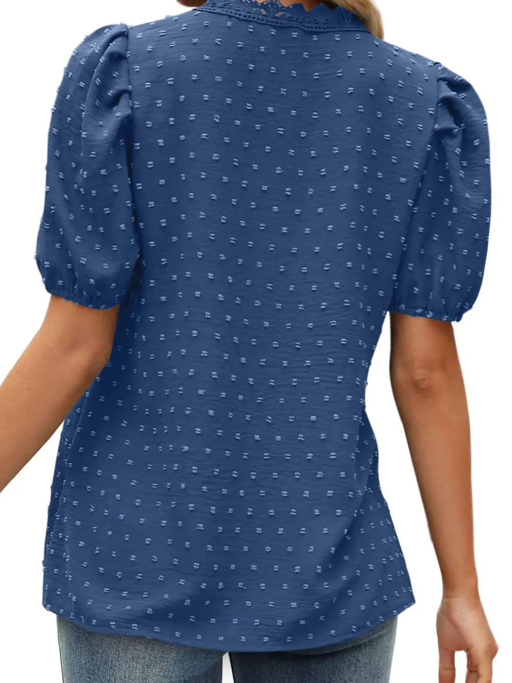 Puff Sleeve Swiss Dot Lace Trim Blouse, image 20