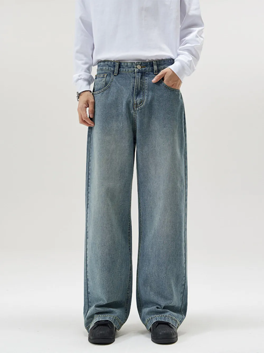 Men's Full Size Vintage Wash Wide Leg Jeans Plus Size