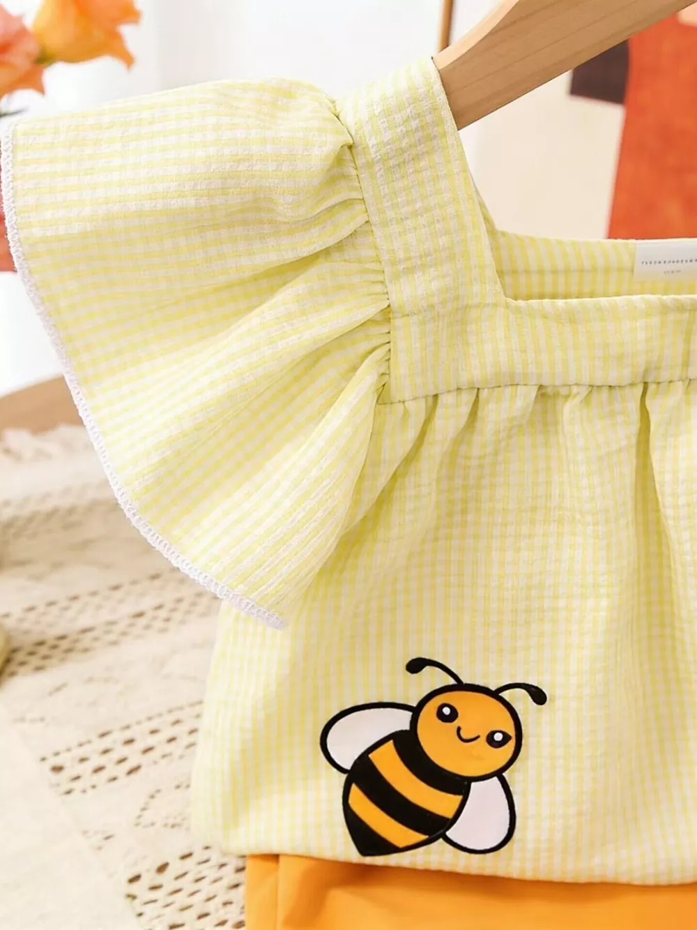 Children's Bee Embroidered Ruffle Trim Top and Shorts Set, image 2