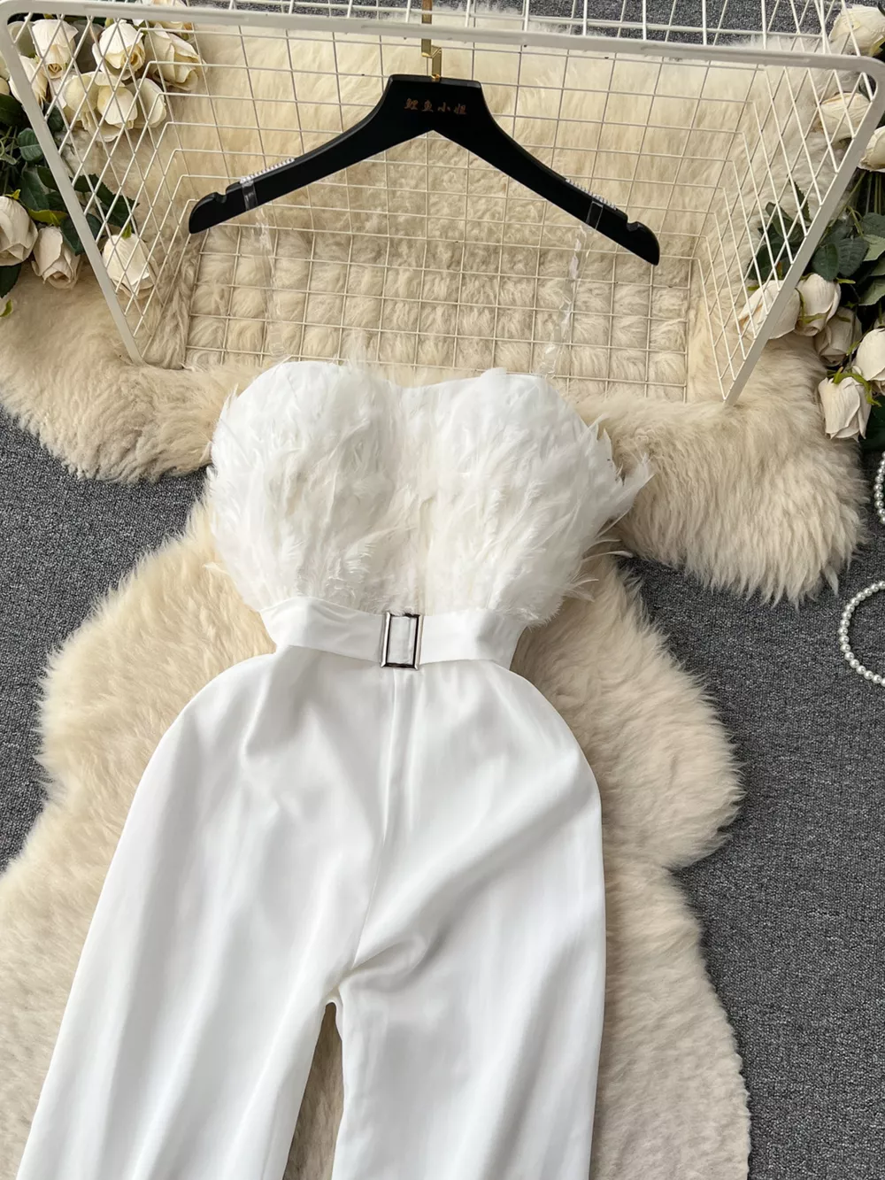 Feather Trim Strapless Wide Leg Jumpsuit, image 18