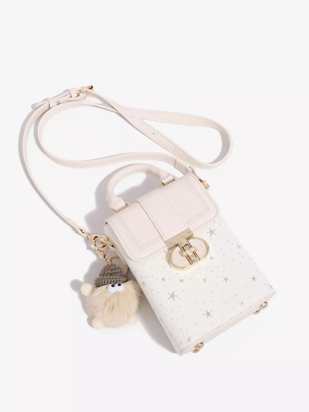 Star-Patterned Mini Crossbody Bag with Plush Charm, image 10