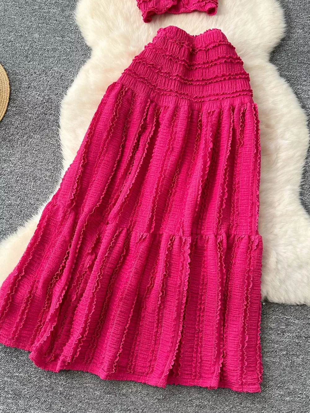 Textured Crop Top and Tiered Skirt Set, image 6