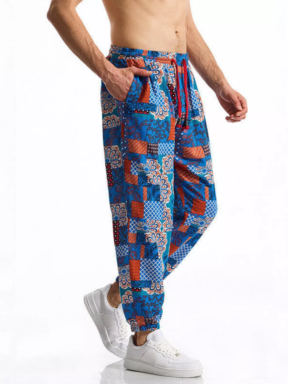 Men's Full Size Printed Drawstring Casual Pants Plus Size, image 5