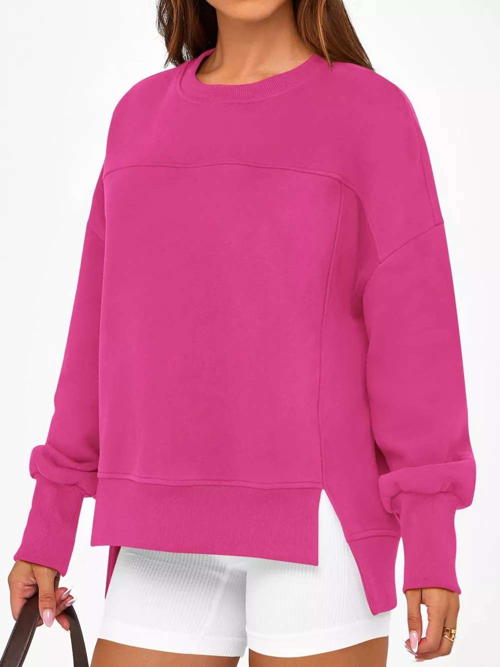 Slit Round Neck Dropped Shoulder Sweatshirt, image 14