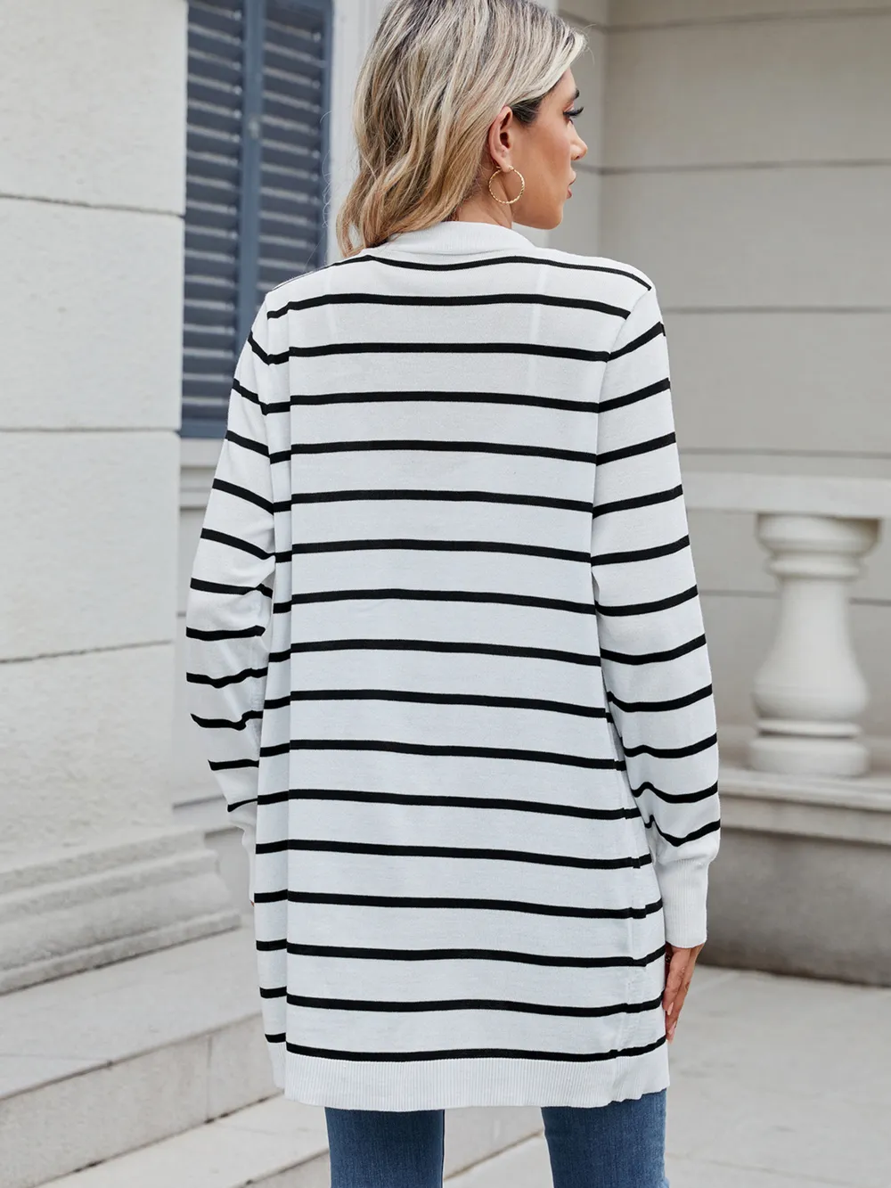 Striped Open Front Cardigan with Relaxed Fit, image 7