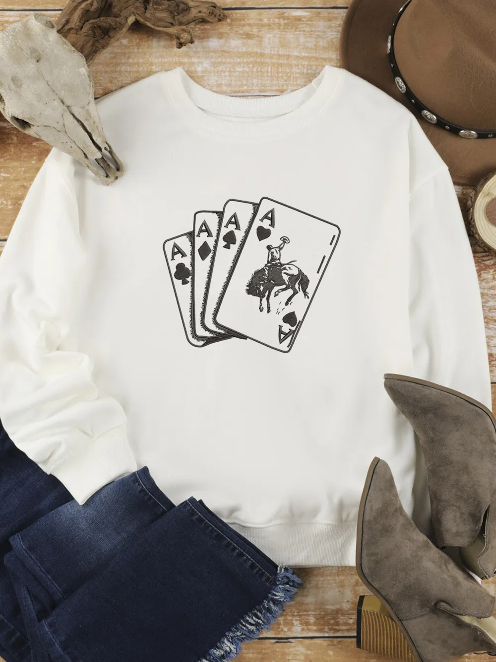 Ace Card Cowboy Graphic Long Sleeve Sweatshirt, image 2