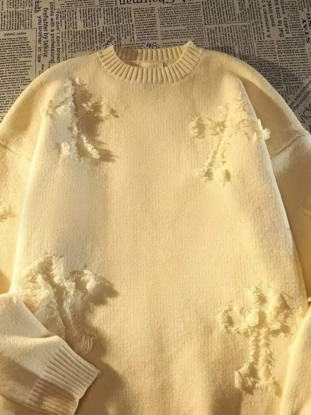 Men's Plus Size Distressed Knit Pullover Sweater