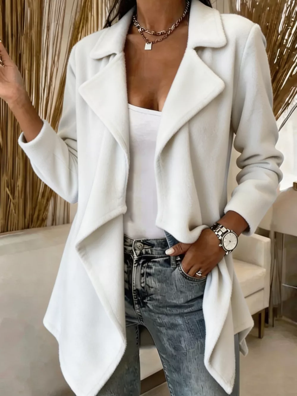 Full Size Fleece Waterfall Collar Outerwear Plus Size, image 7