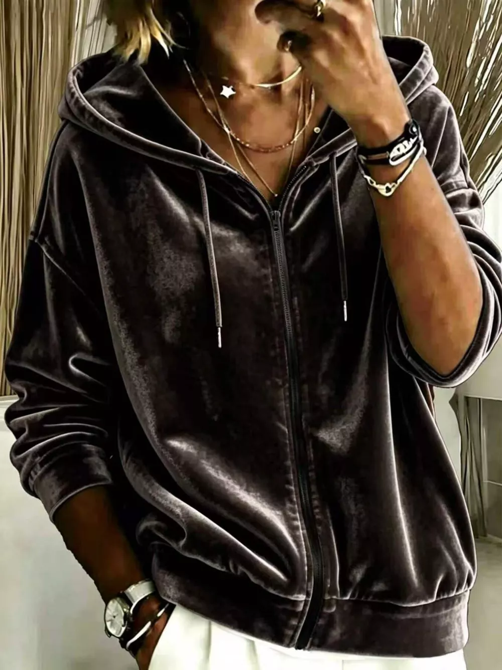 Full Size Velvet Zip-Up Hoodie Plus Size, image 11
