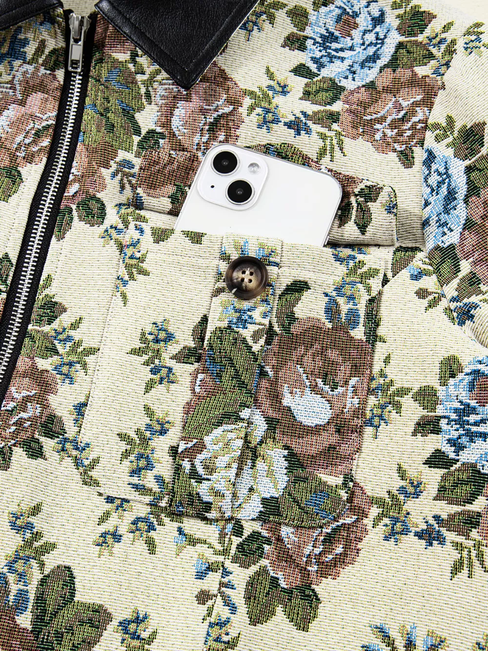 Floral Print Zip Up Contrast Collared Jacket, image 5