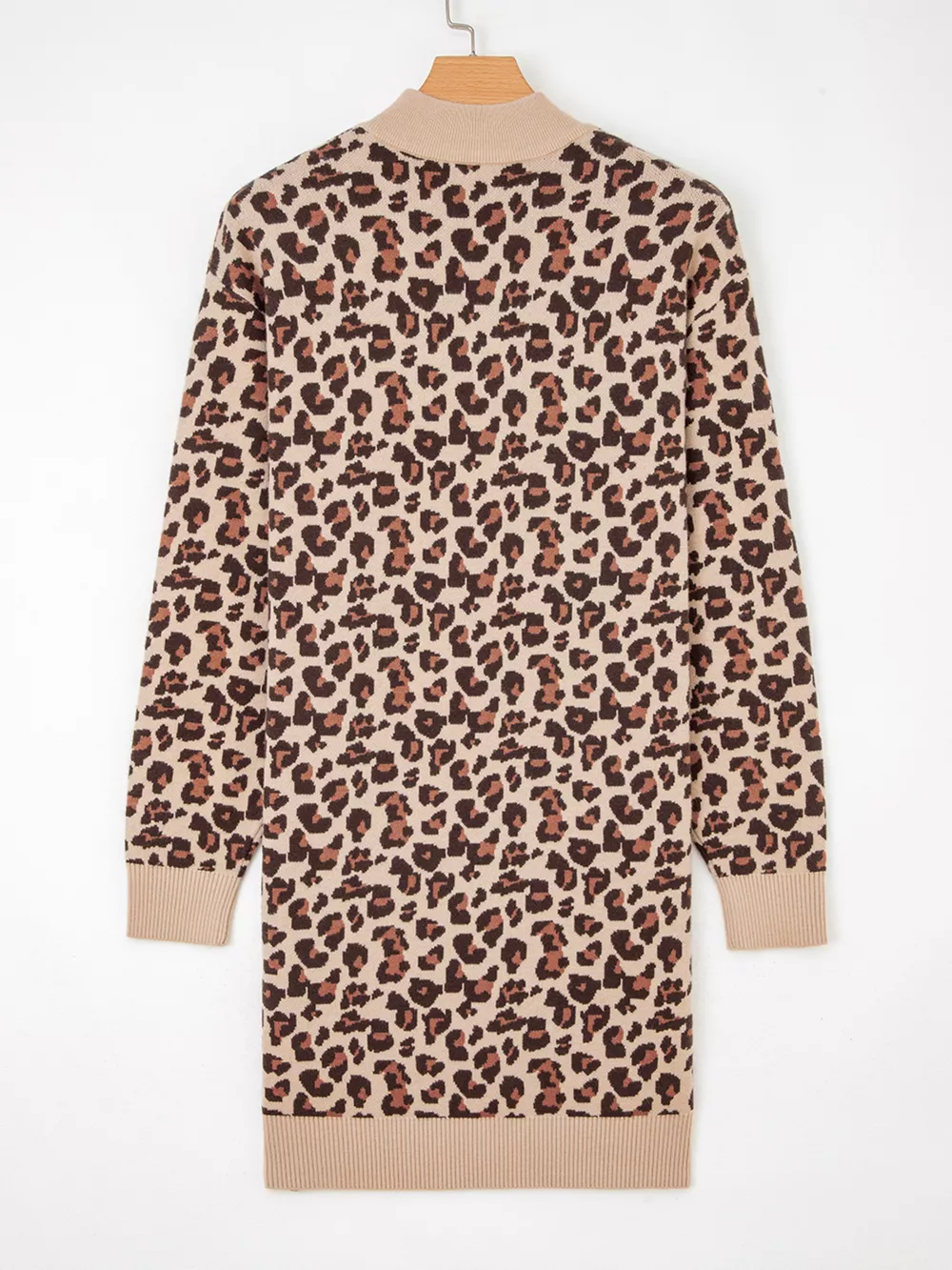 Leopard Print High Neck Shift Mini Sweater Dress, image 5