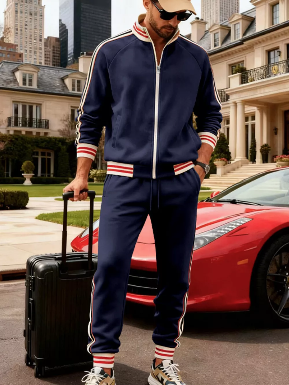 Men's Full Size Striped Zip Up Outerwear and Pants Plus Size, image 5