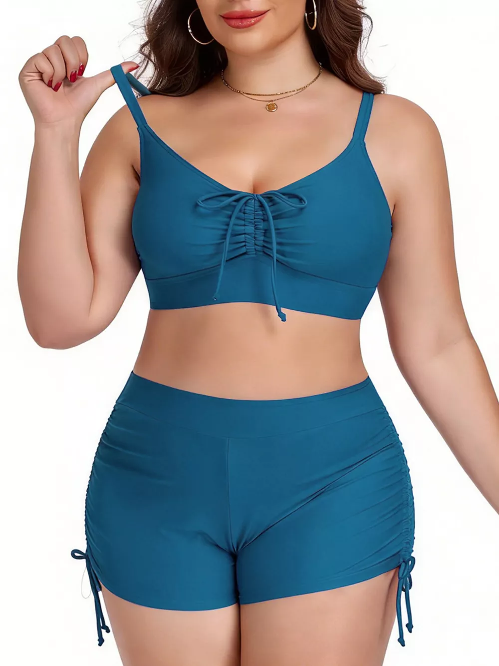 Plus Size Ruched Drawstring Swim Set, image 14