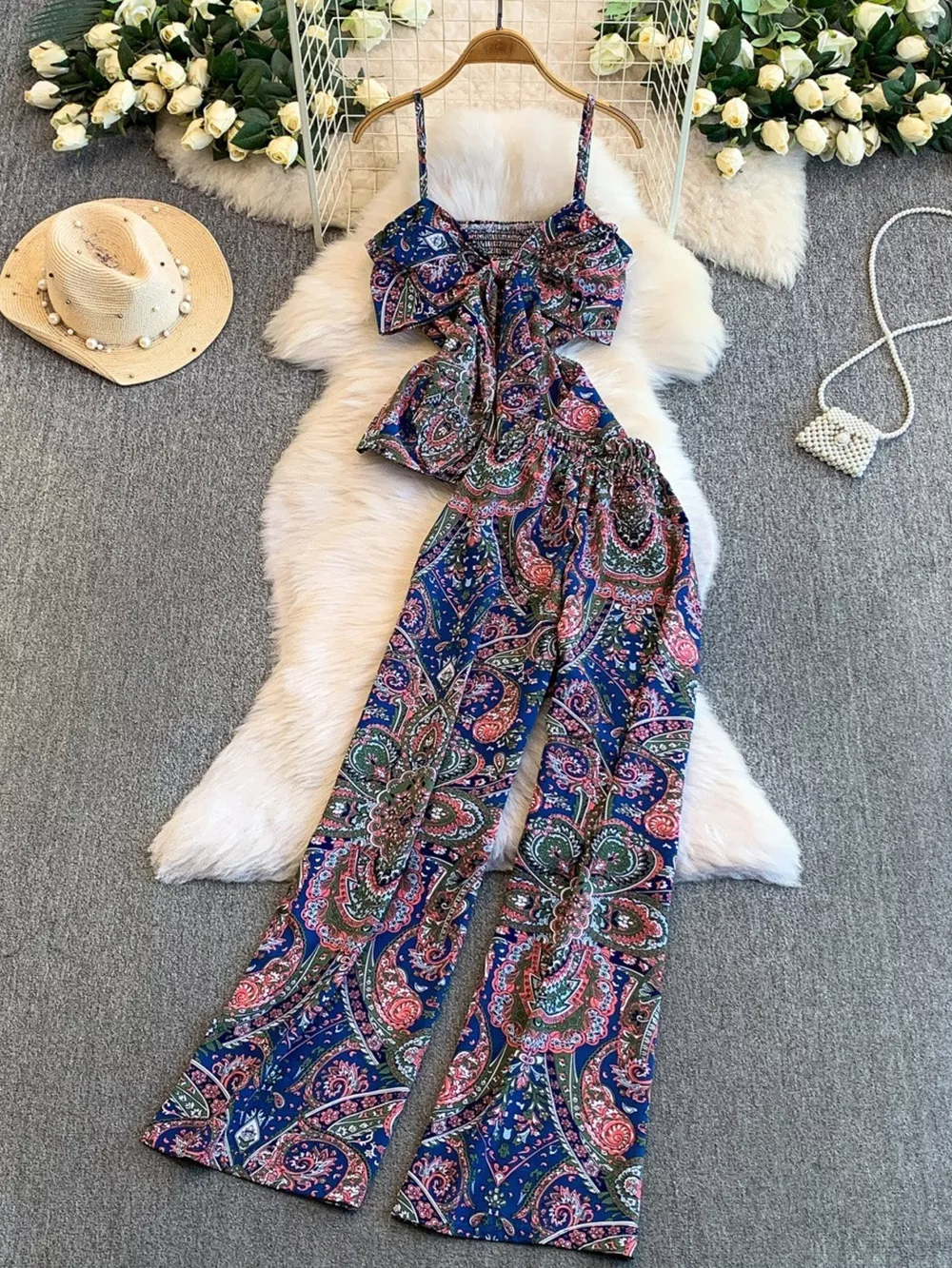Printed Cami and Wide Leg Pants Set, image 8