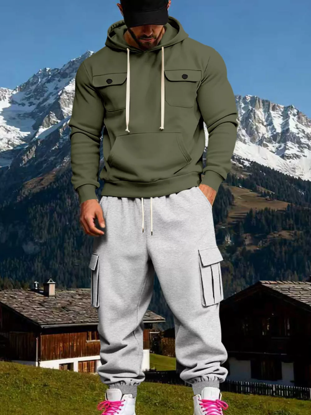 Men's Full Size Kangaroo Pocket Hoodie and Sweatpants Two-Piece Set Plus Size