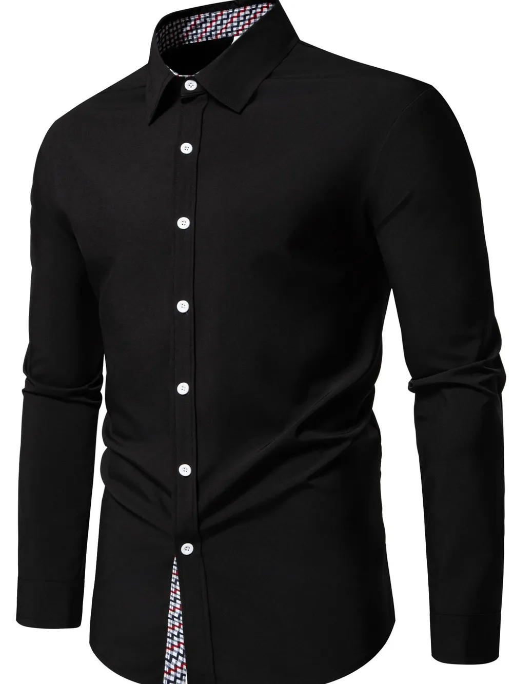 Men's Button-Down Shirt with Checkered Contrast Trim, image 2
