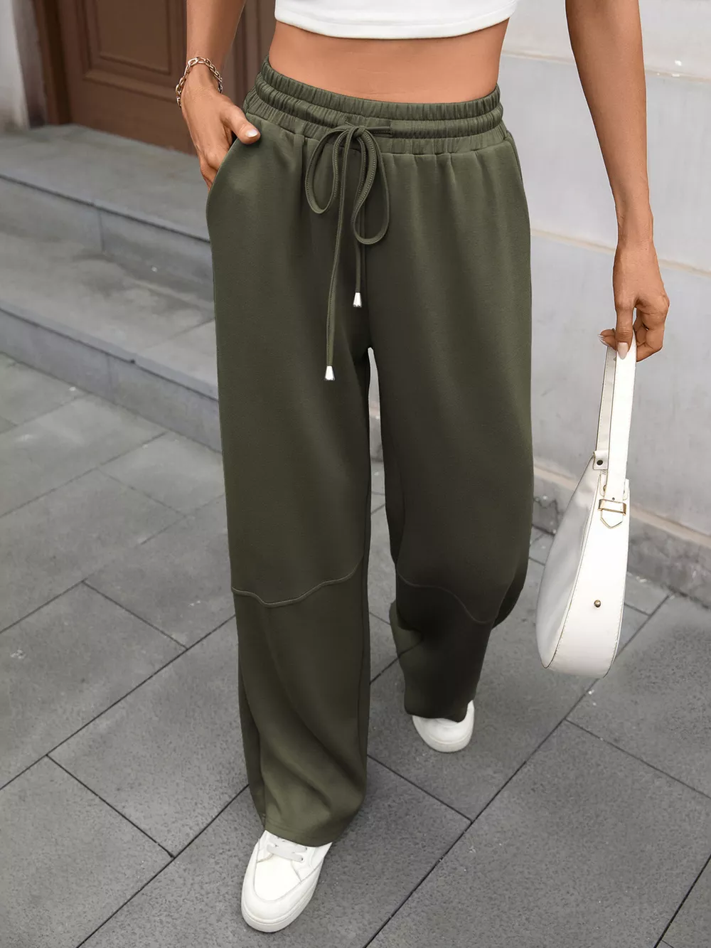 Drawstring High Waist Wide Leg Casual Pants, image 13