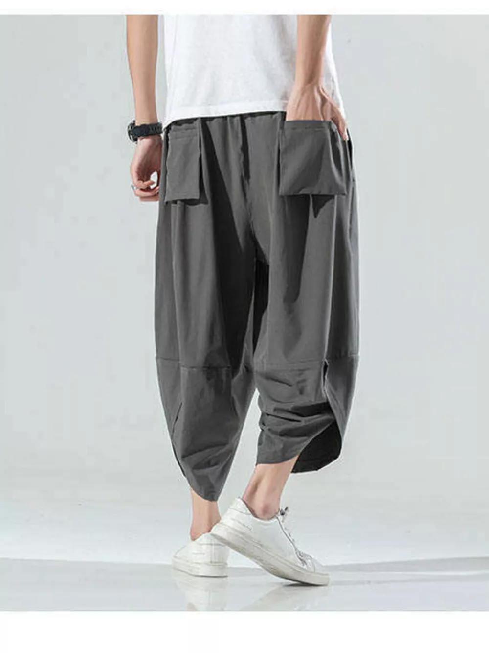 Men's Plus Size Loose-Fit Wide-Leg Cropped Casual Pants, image 7