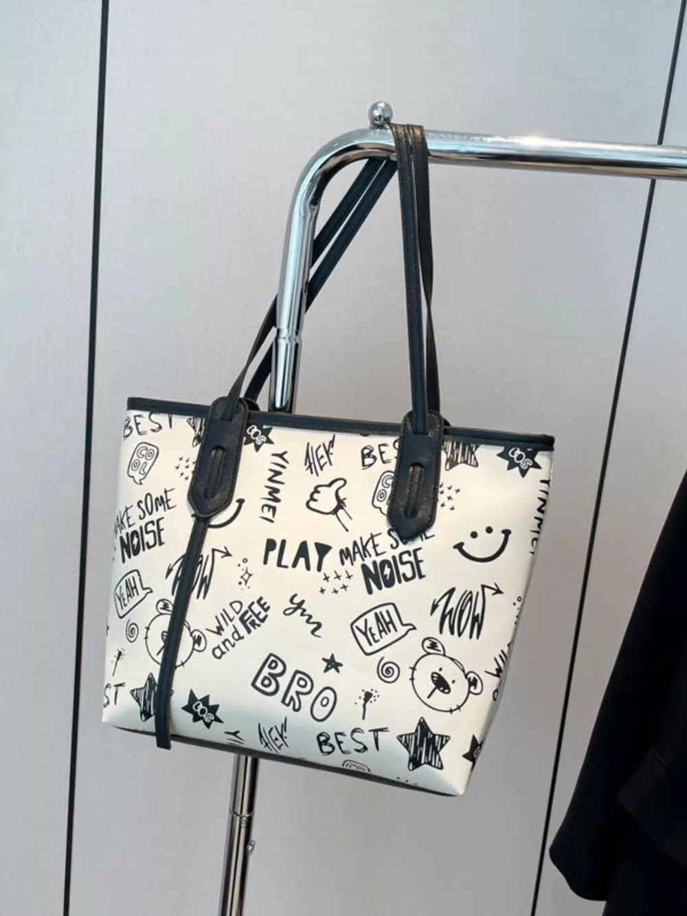 Graffiti Print Casual Tote Bag, image 3