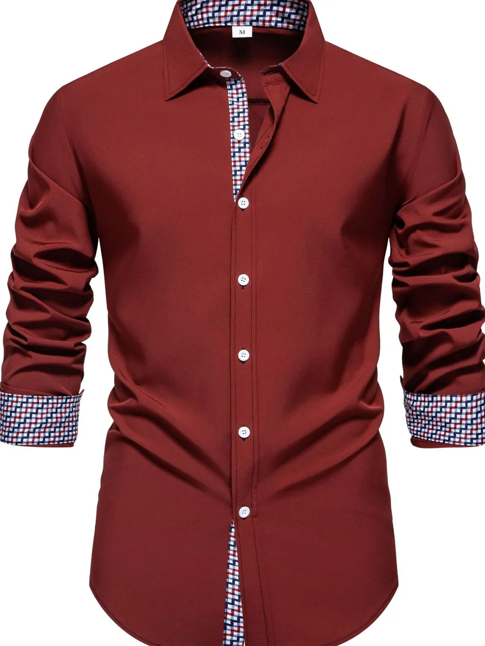 Men's Button-Down Shirt with Checkered Contrast Trim, image 9