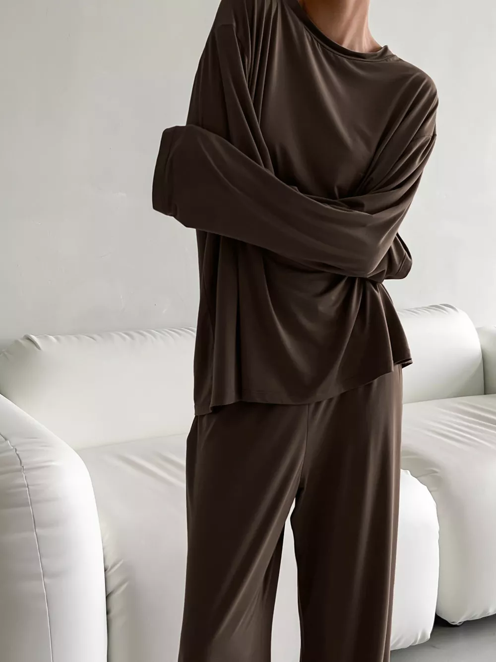 Solid Color Long Sleeve Top and Pants Set, image 6