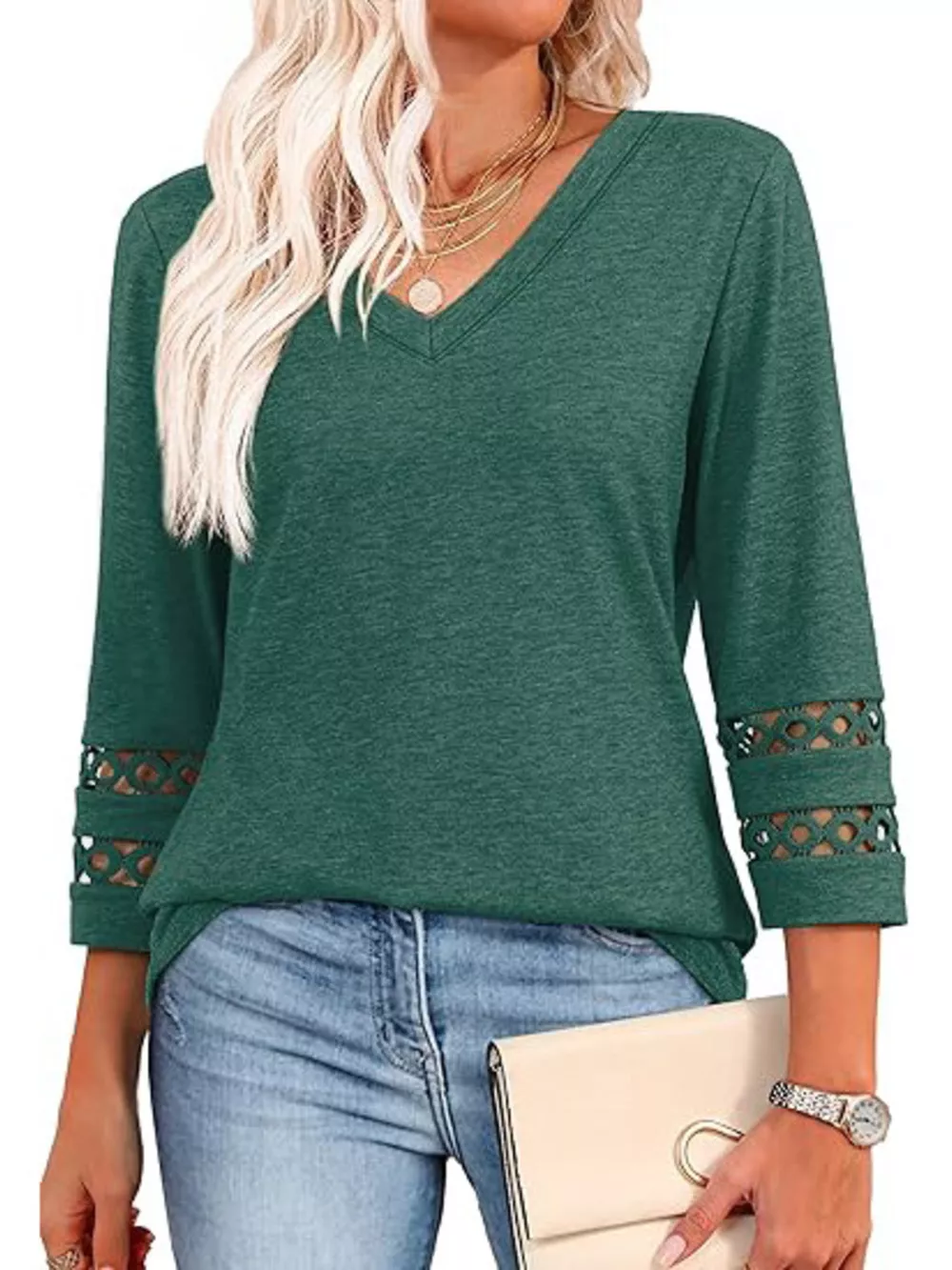 V-Neck Cutout 3/4 Sleeve T-Shirt, image 19