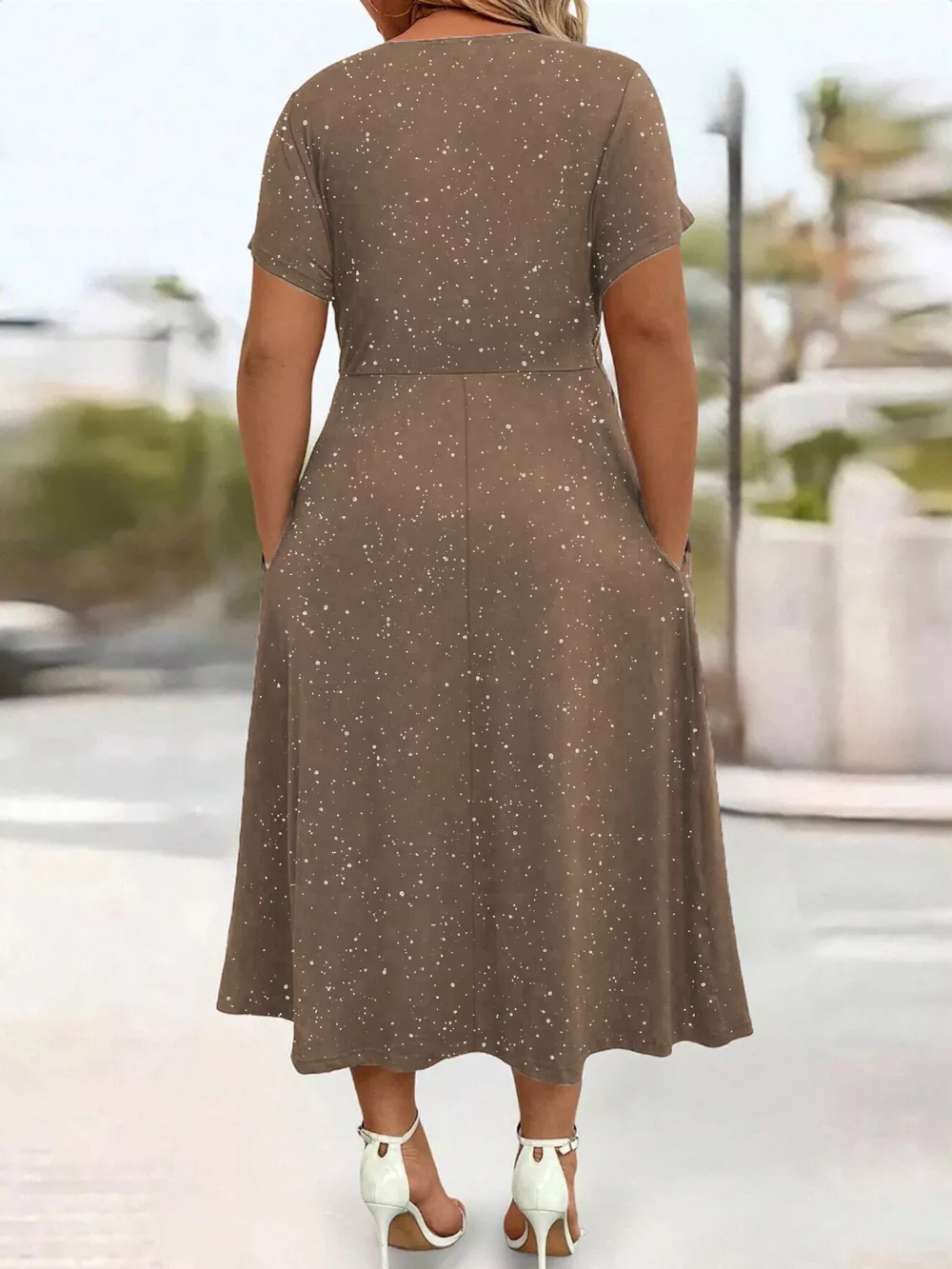 Full Size Glitter Flutter Sleeve Midi Dress Plus Size, image 11