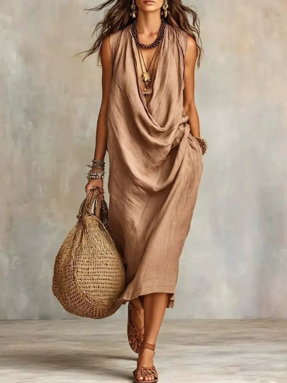 Full Size Cowl Neck Sleeveless Midi Dress Plus Size, image 4