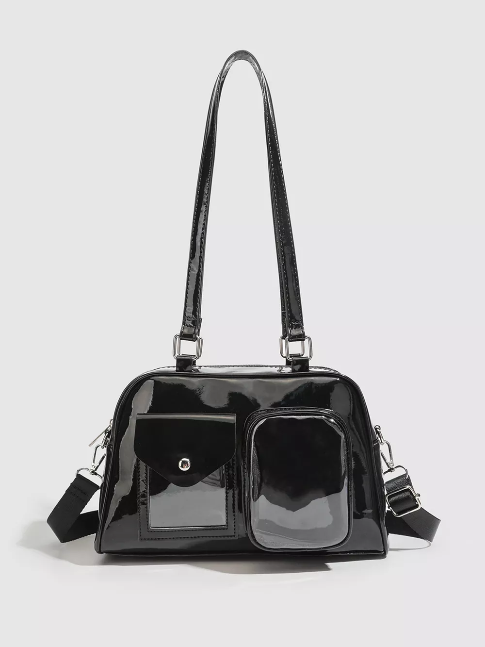 Glossy Patent Leather Multi-Pocket Shoulder Bag