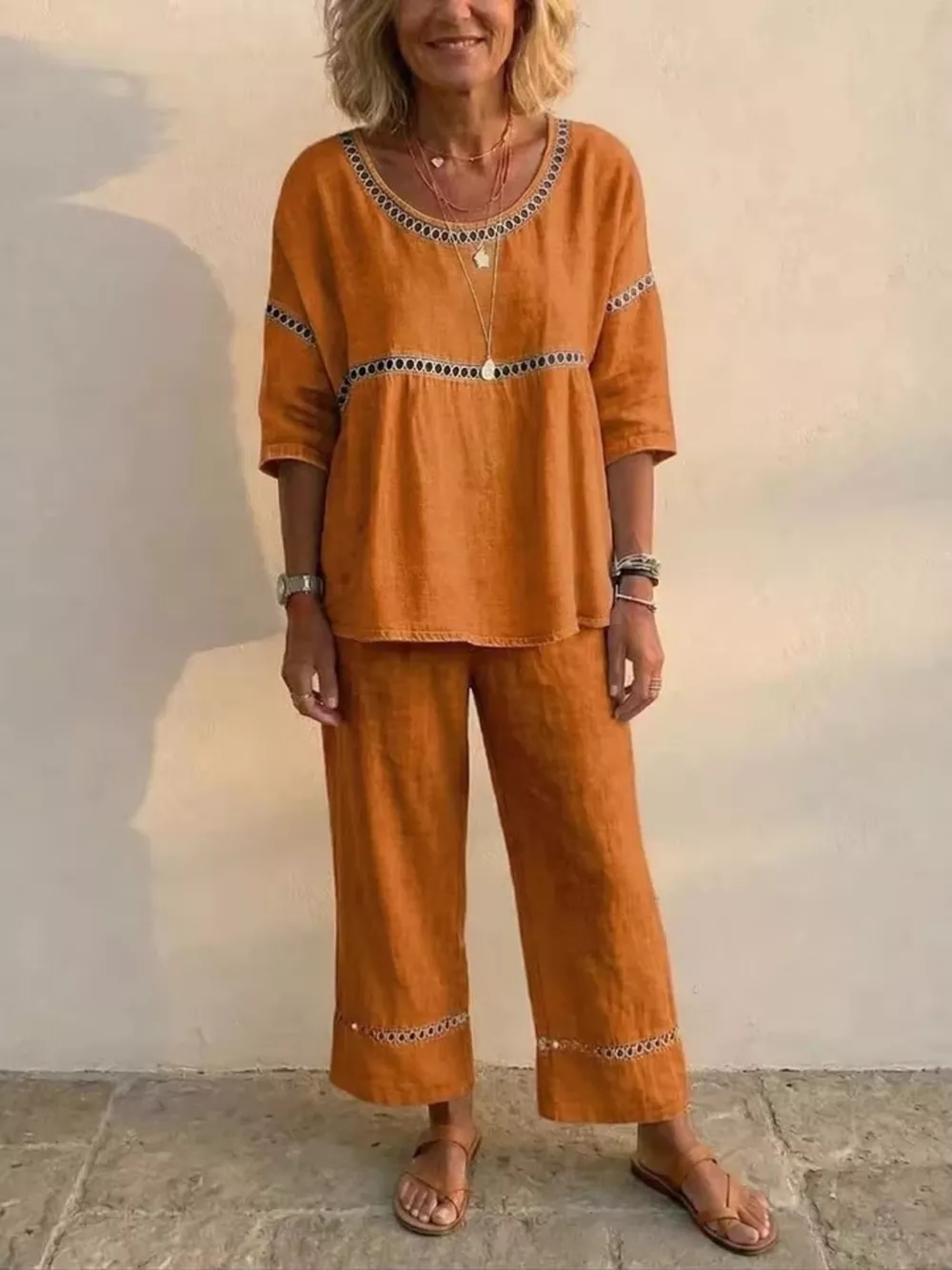 Full Size Hollow-Out Detailing Top and Pants Set Plus Size, image 12