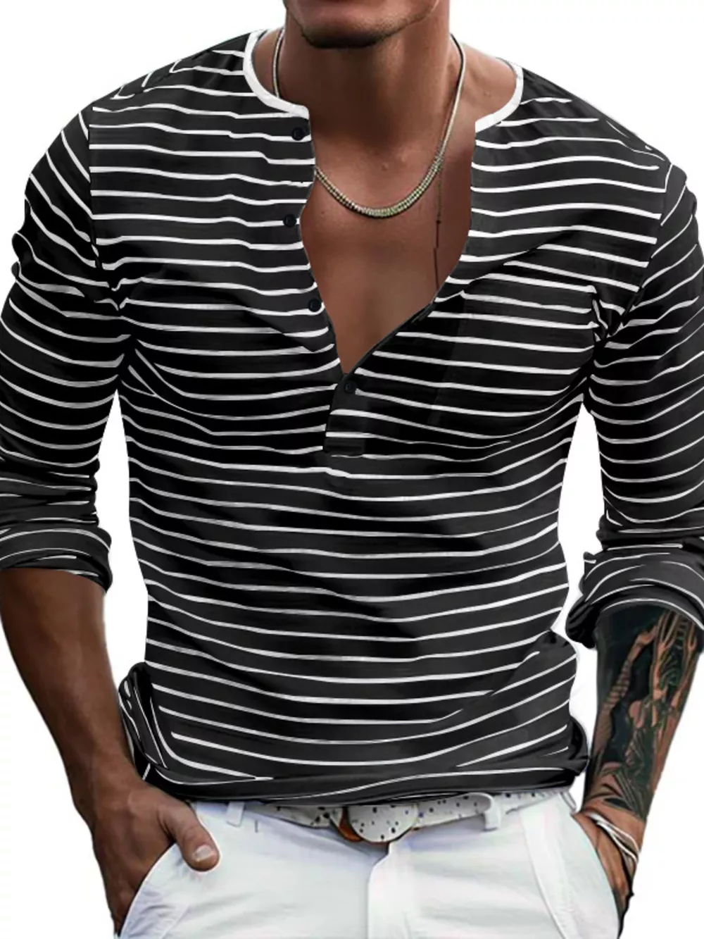 Men's Full Size Striped Long Sleeve T-Shirt Plus Size