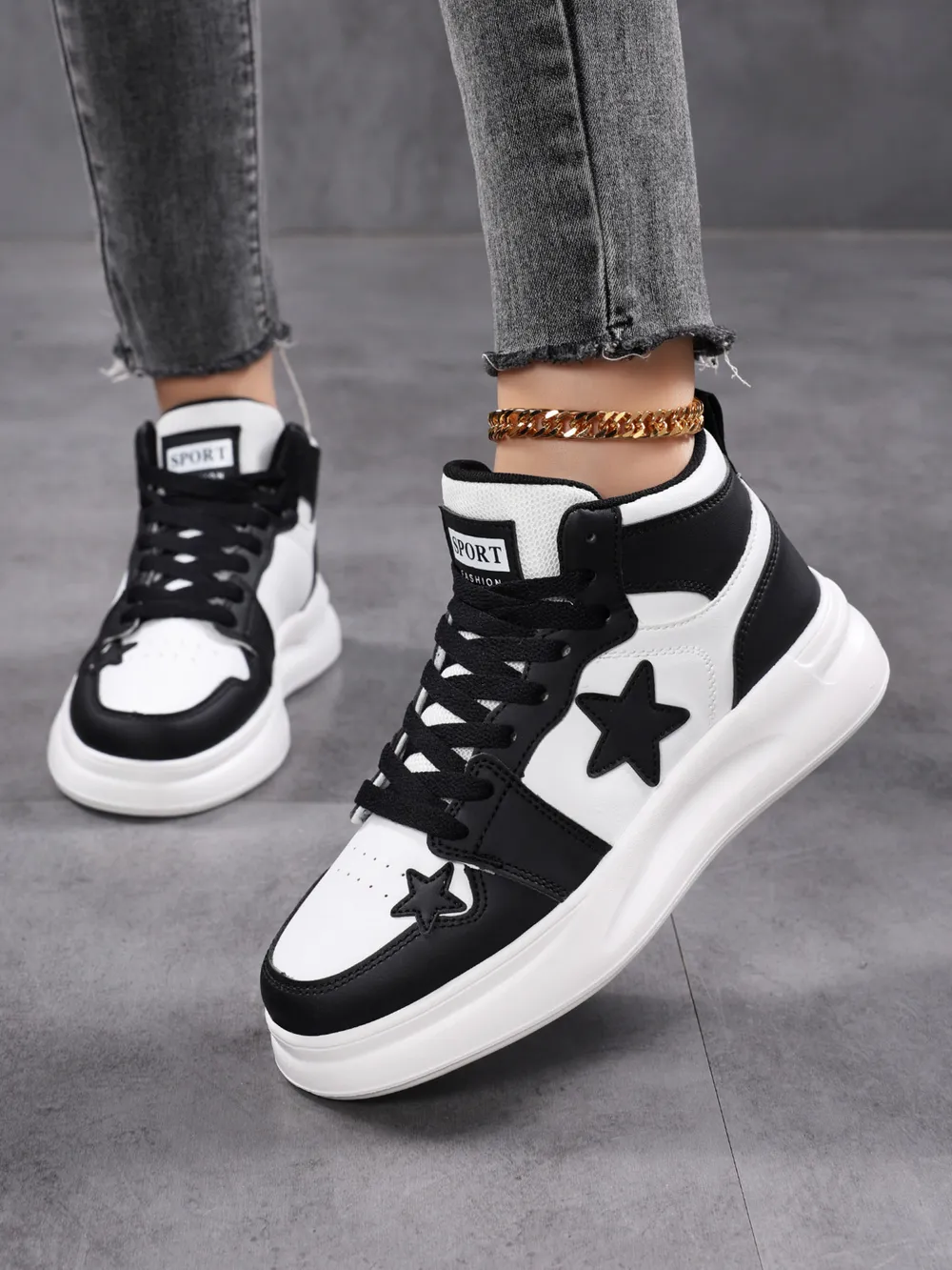 Star Pattern Lace Up Sneakers, image 4