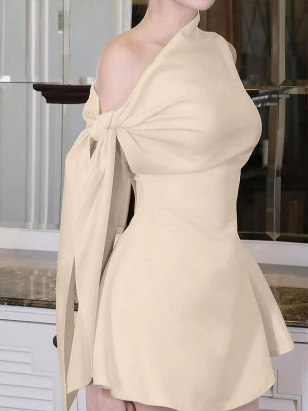 One-Shoulder Bowknot Mini Dress, image 5