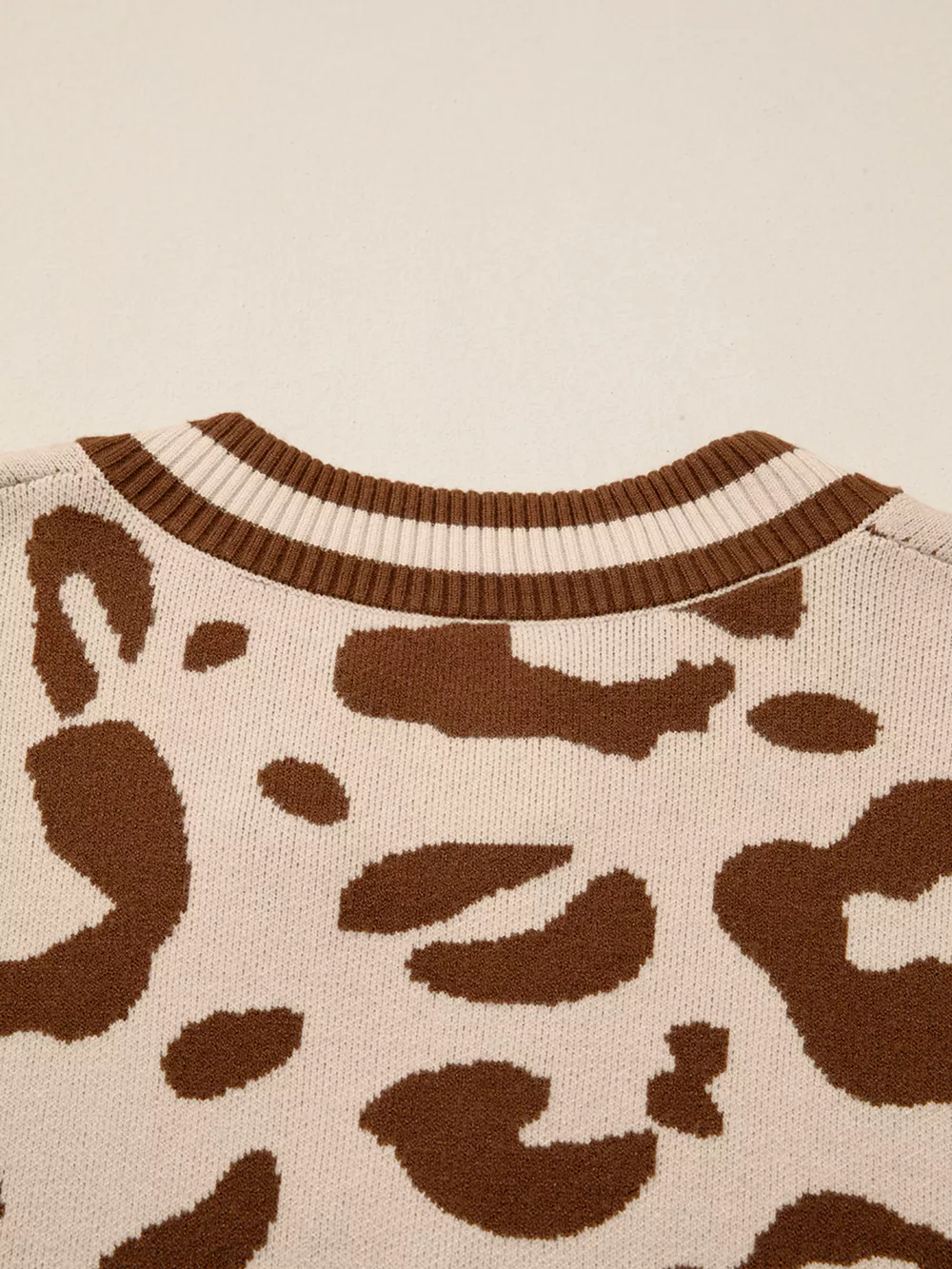 Leopard Knit Notched Casual Sweater, image 3