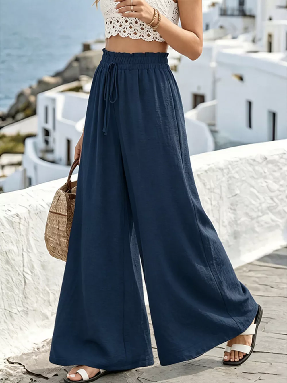 Wide Leg Drawstring Pants, image 3