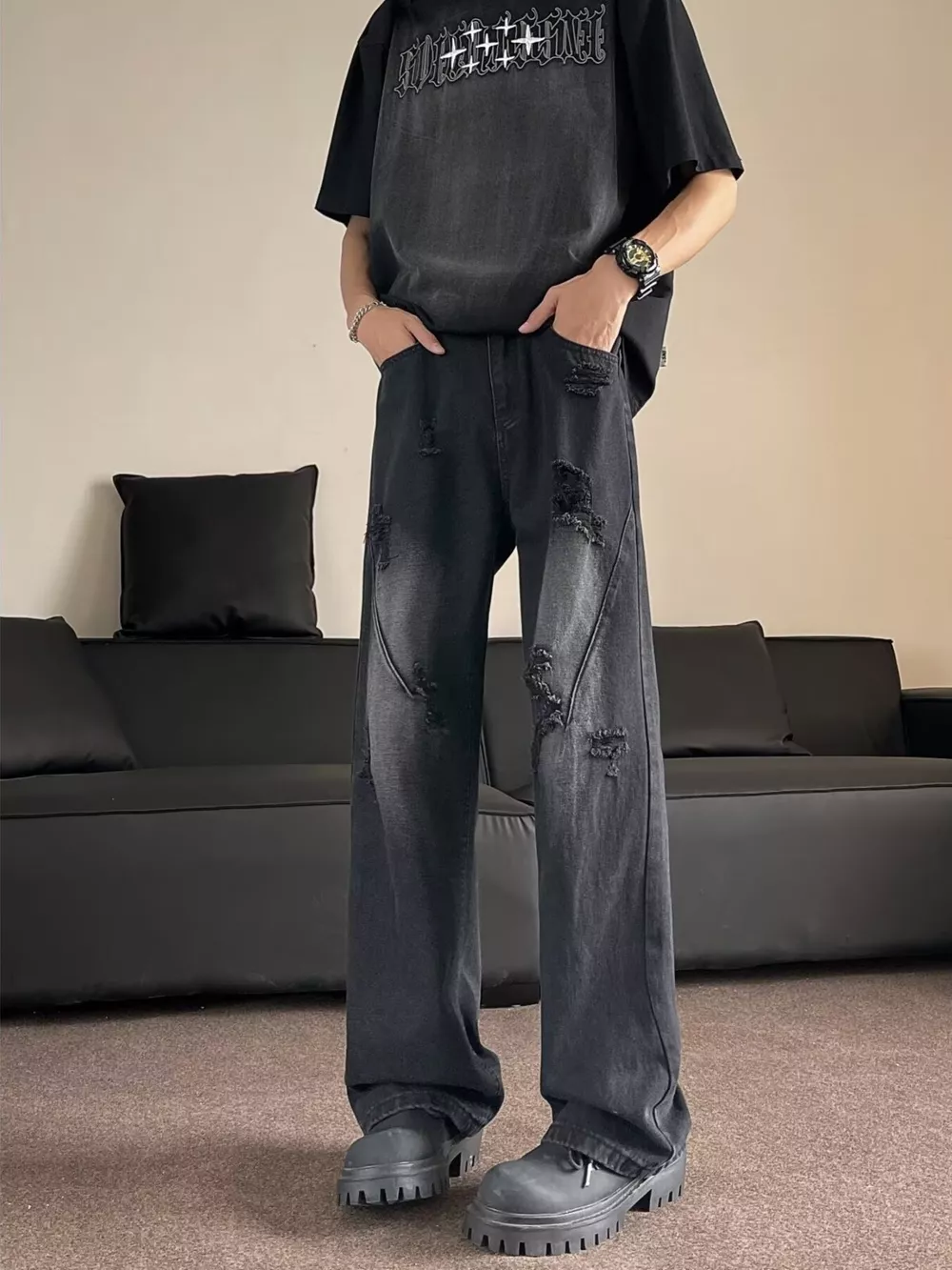 Men's Full Size Distressed Wide Leg Jeans Plus Size, image 7