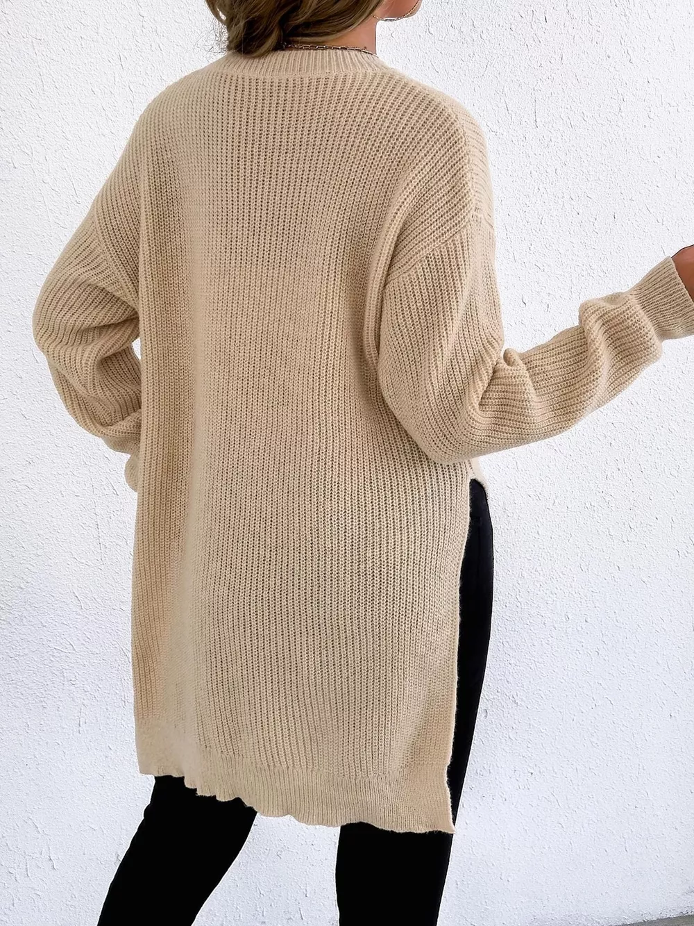 Side-Slit Dropped Shoulder Sweater, image 6