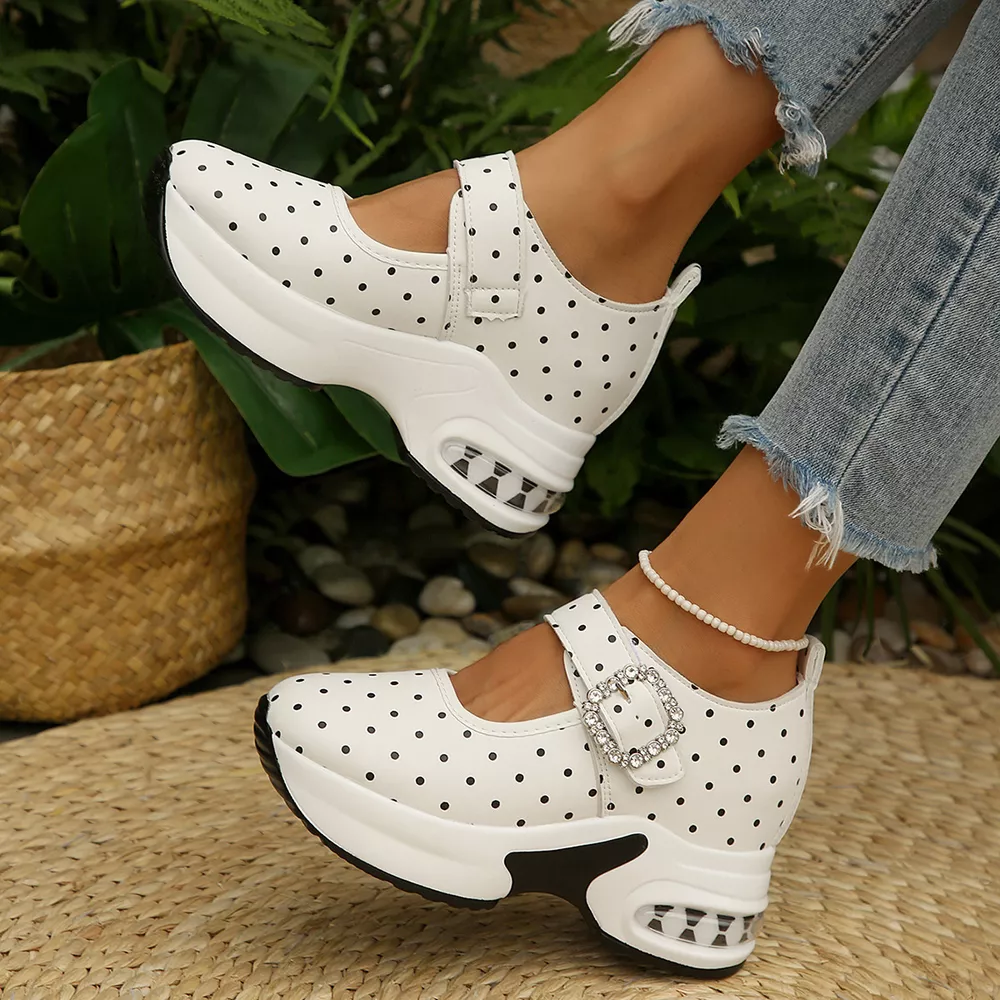 Polka Dot Rhinestone Buckle Platform Loafers, image 4